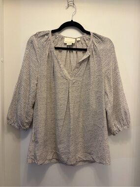 Cynthia Rowley 100% Silk Blouse Women's M Gray Printed Balloon Sleeve Tunic